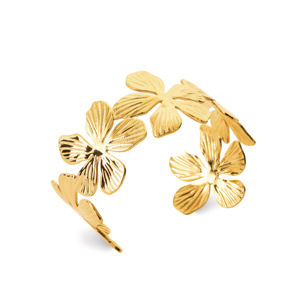 Gold-Tone Steel Floral Cuff Bracelet | HANKO Nordic Jewelry