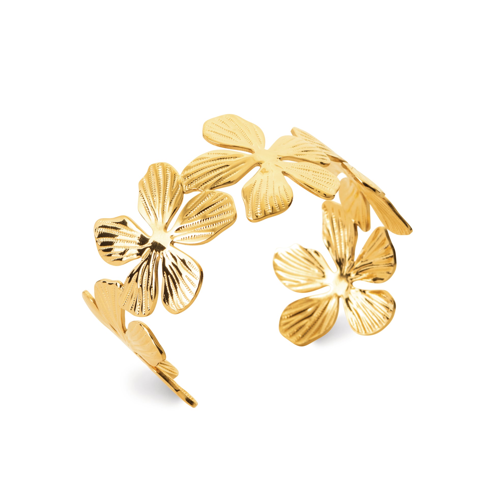 Gold-Tone Steel Floral Cuff Bracelet | HANKO Nordic Jewelry