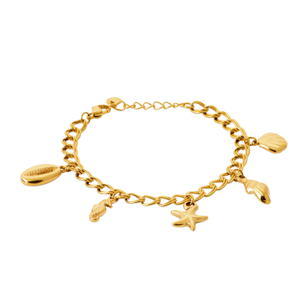 Gold color sea creatures bracelet, sea horse, sea start, shells