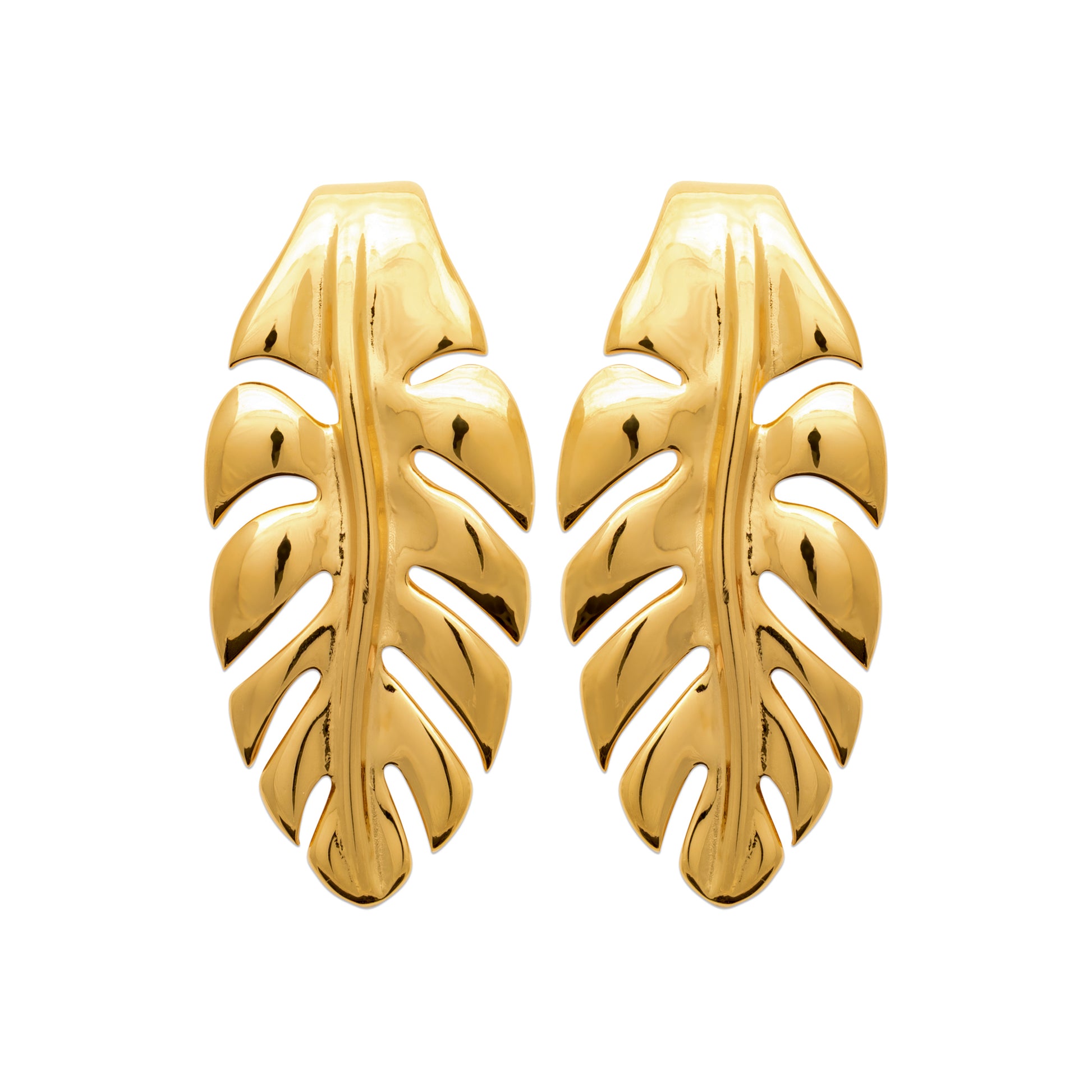 Gold-Tone Steel Leaf Drop Earrings
