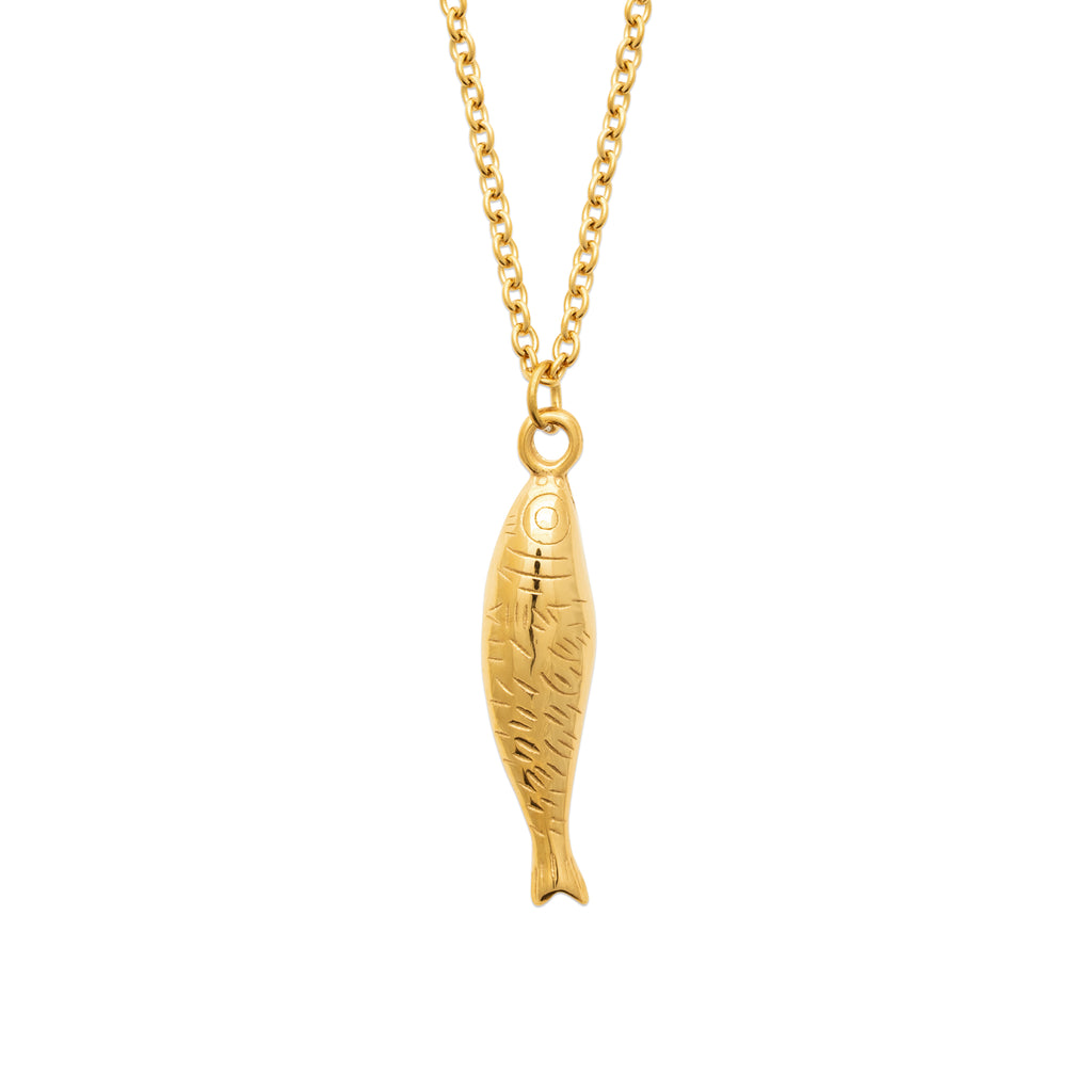 Gold-tone fish pendant necklace inspired by Nordic coastal life and the sea around Hanko, Finland by HNKO