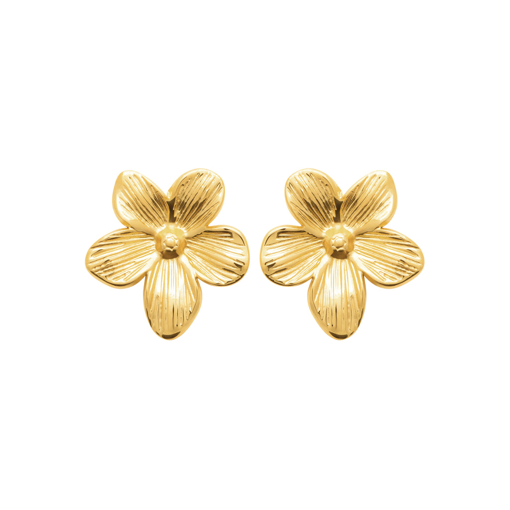 HNKO floral bloom stud earrings in gold-tone stainless steel