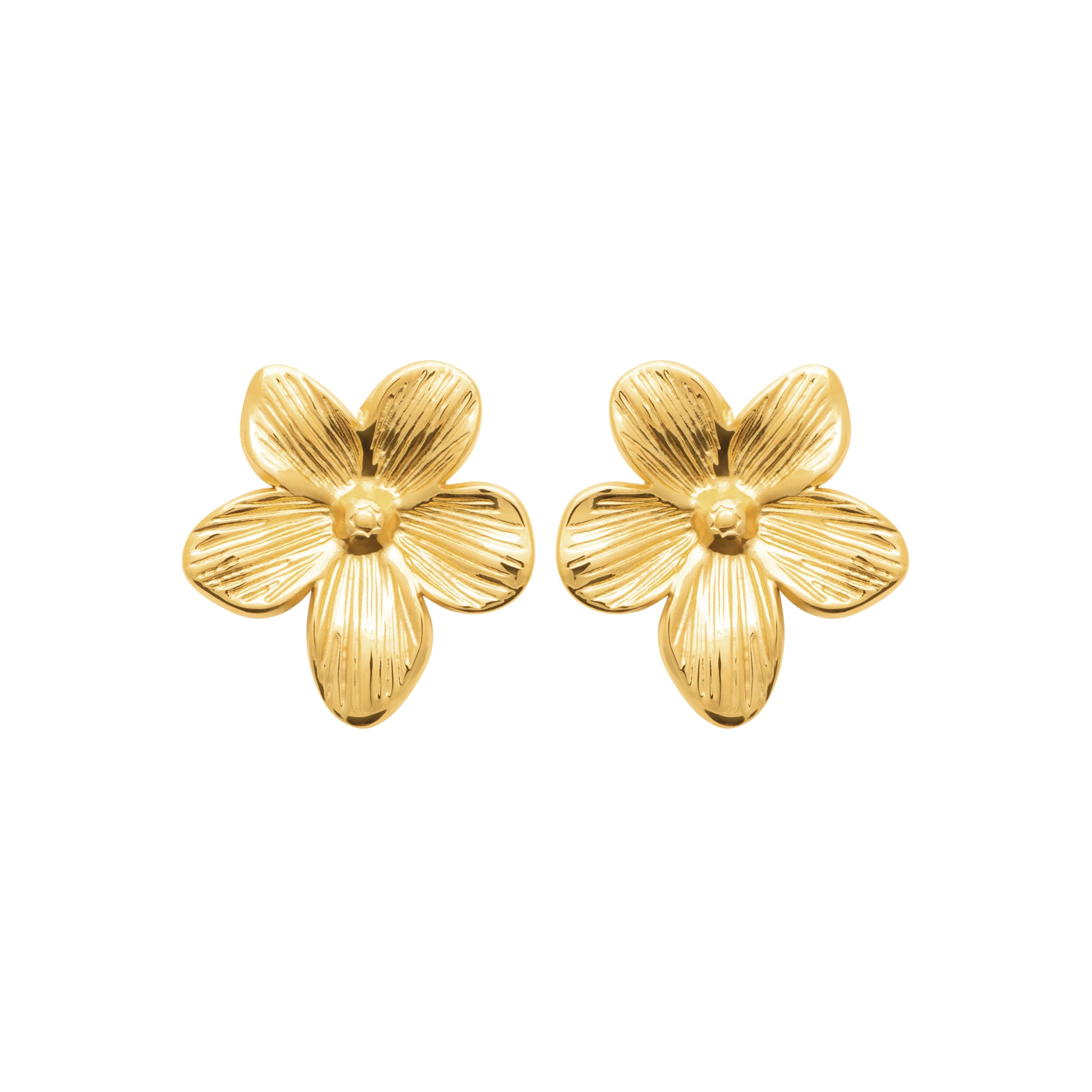 HNKO floral bloom stud earrings in gold-tone stainless steel