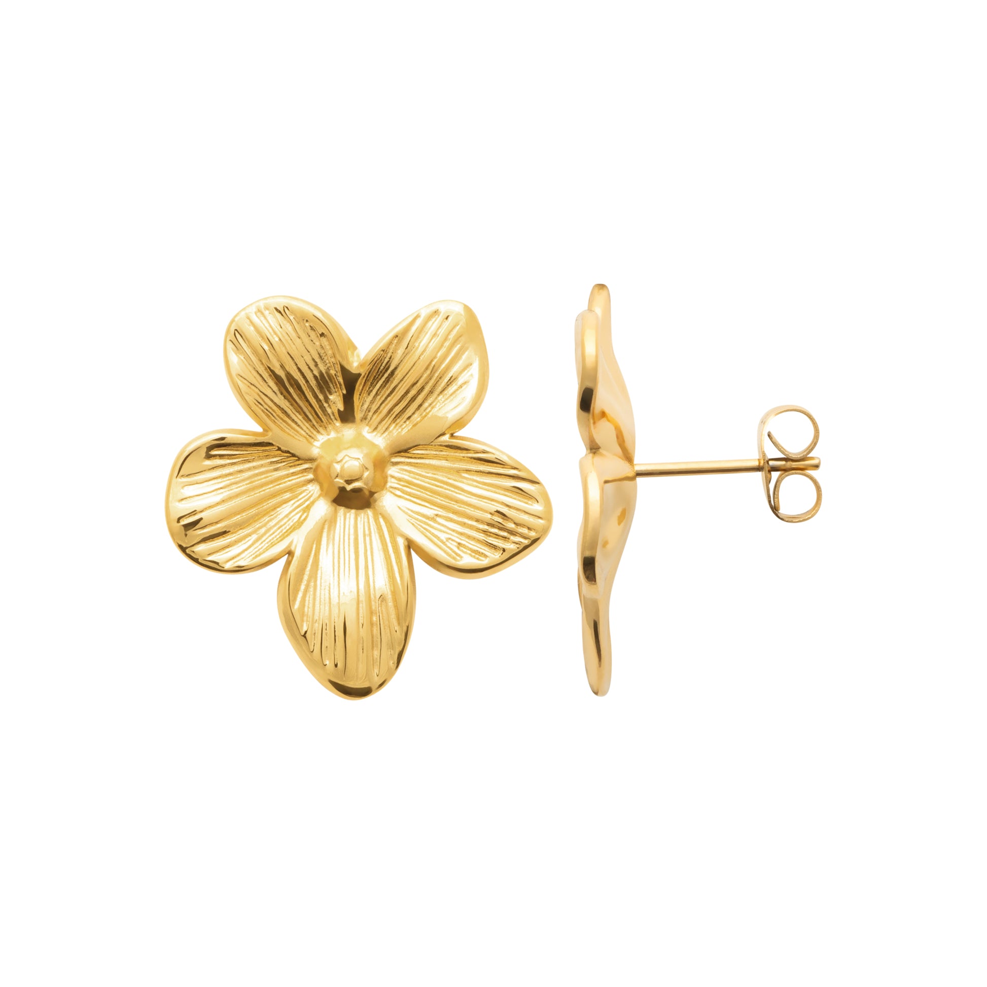 Gold flower-shaped earring