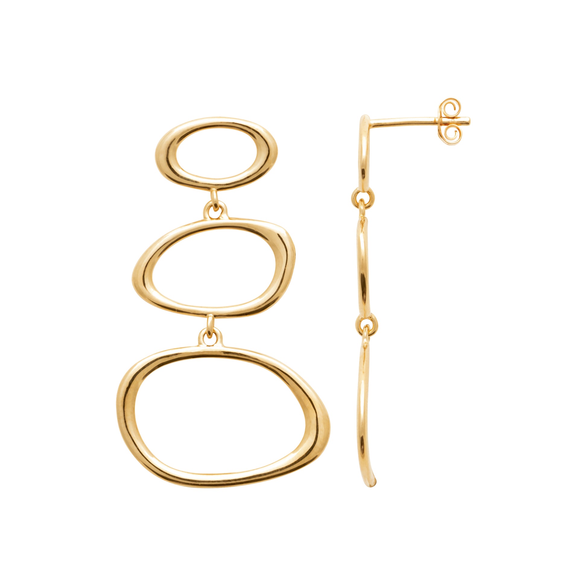 Gold hoop earrings on a white background