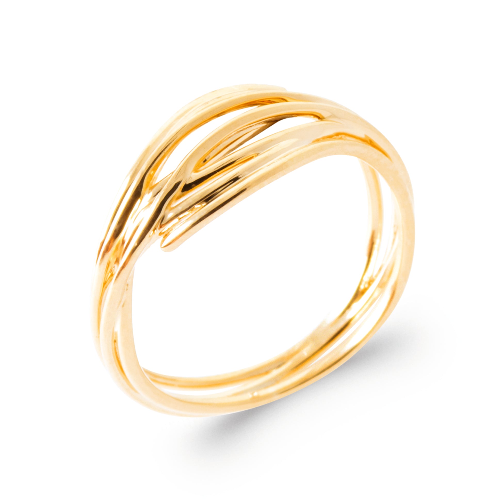 18K gold-plated interwoven band ring with flowing sculptural lines and a contemporary design by HNKO