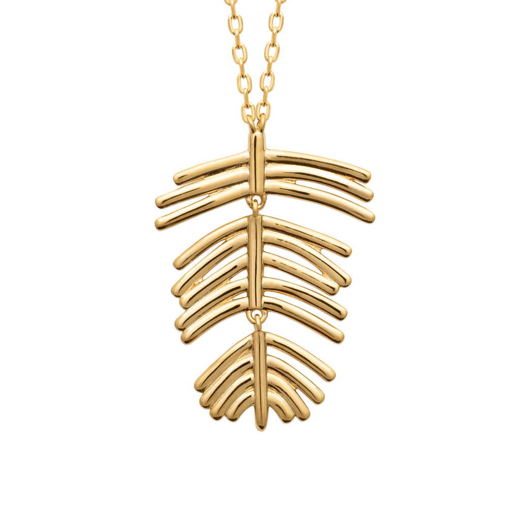 18K gold-plated leaf necklace with articulated botanical elements and an elegant nature-inspired design by HNKO