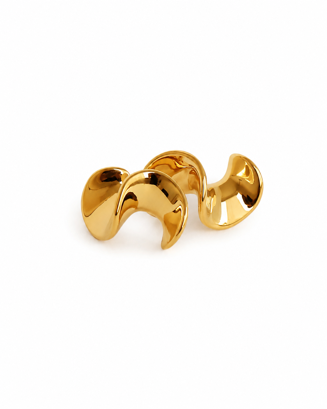 Gold-tone steel organic curve stud earrings front detail by HNKO