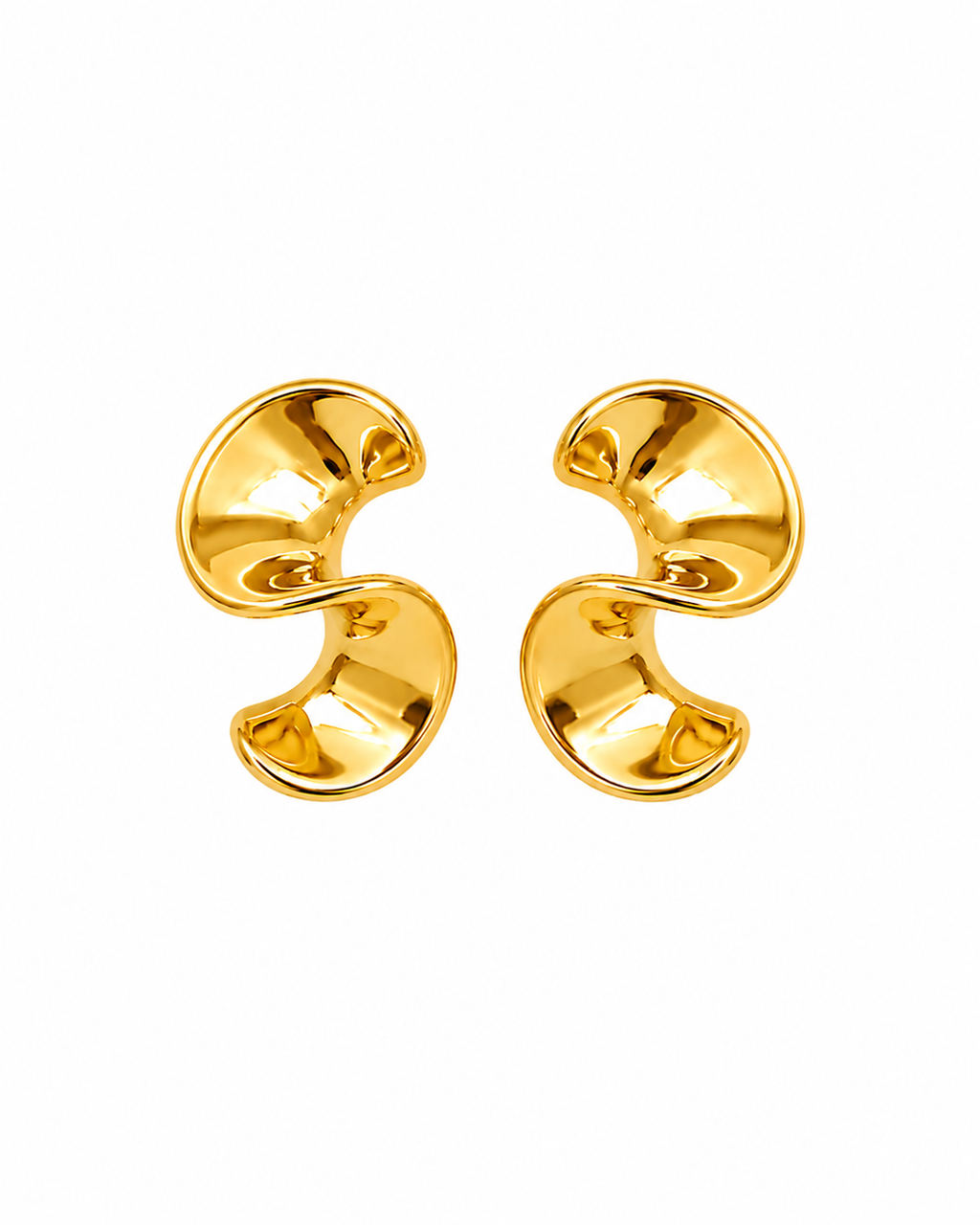 Gold-tone steel organic curve stud earrings by HNKO