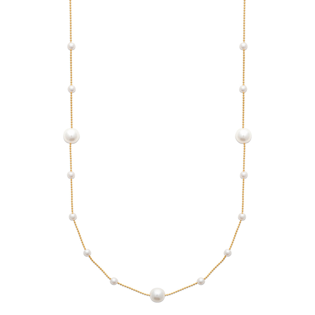 Gold-tone pearl chain necklace with delicate imitation pearls inspired by the Nordic coast around Hanko, Finland by HNKO