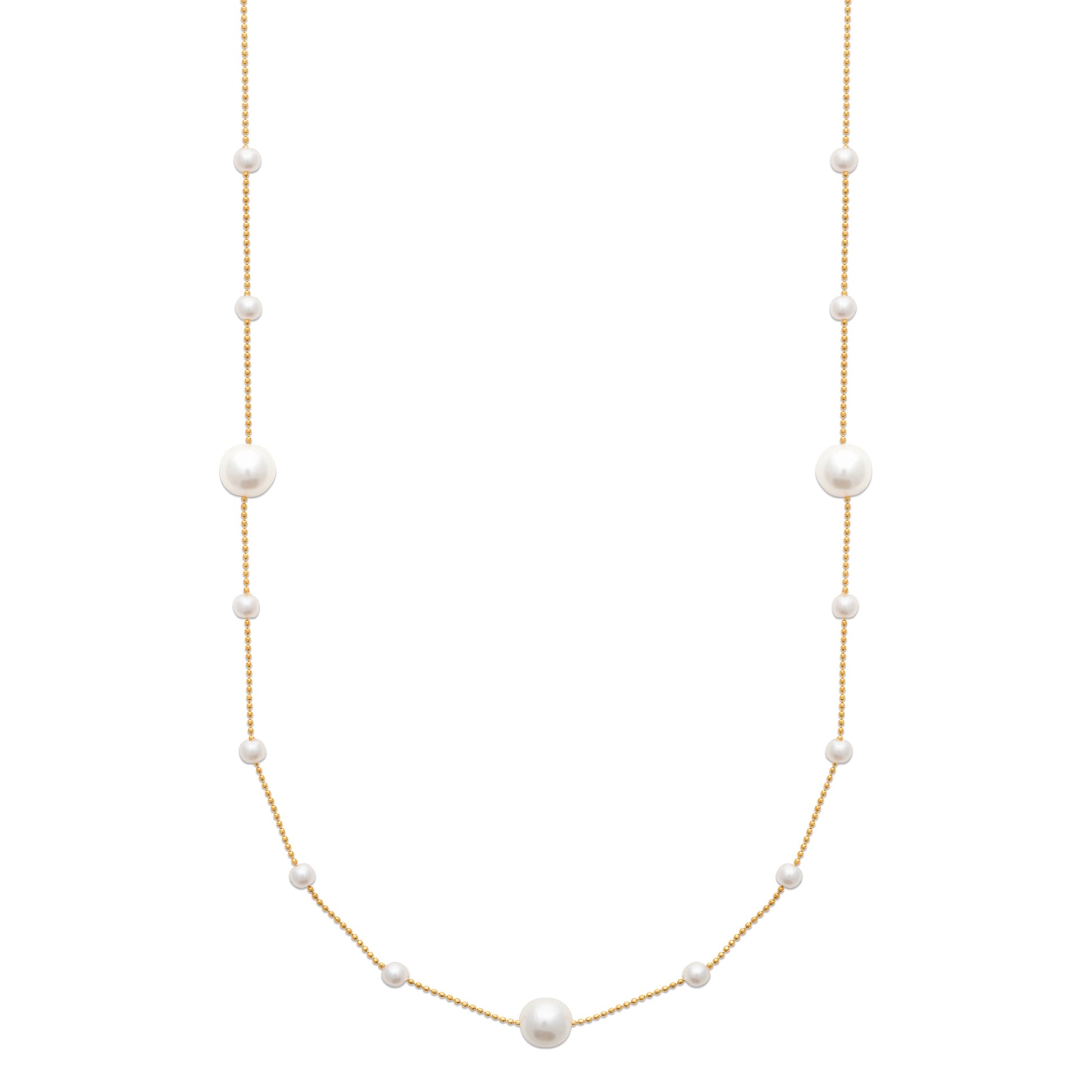 Gold-tone pearl chain necklace with delicate imitation pearls inspired by the Nordic coast around Hanko, Finland by HNKO