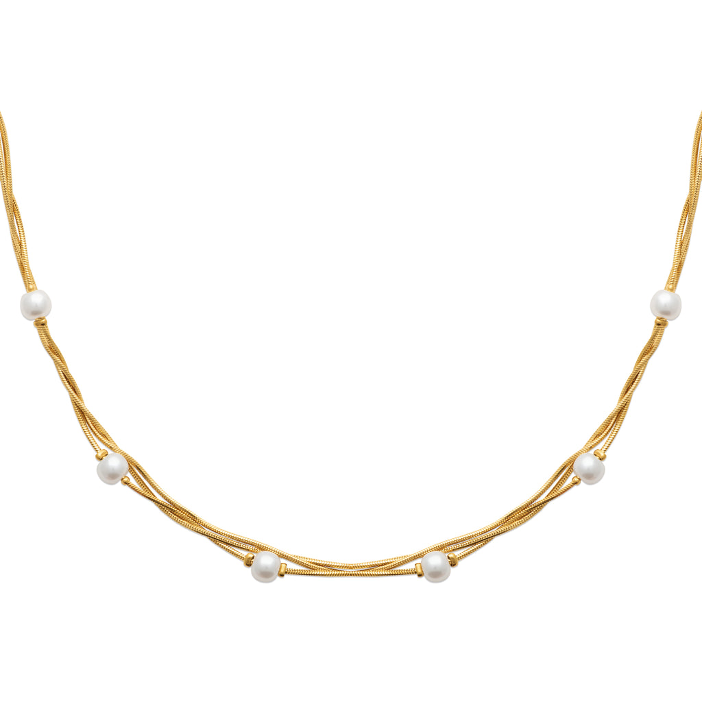 Gold-tone pearl necklace with imitation pearls inspired by the Nordic coastline and coastal elegance of Hanko, Finland by HNKO