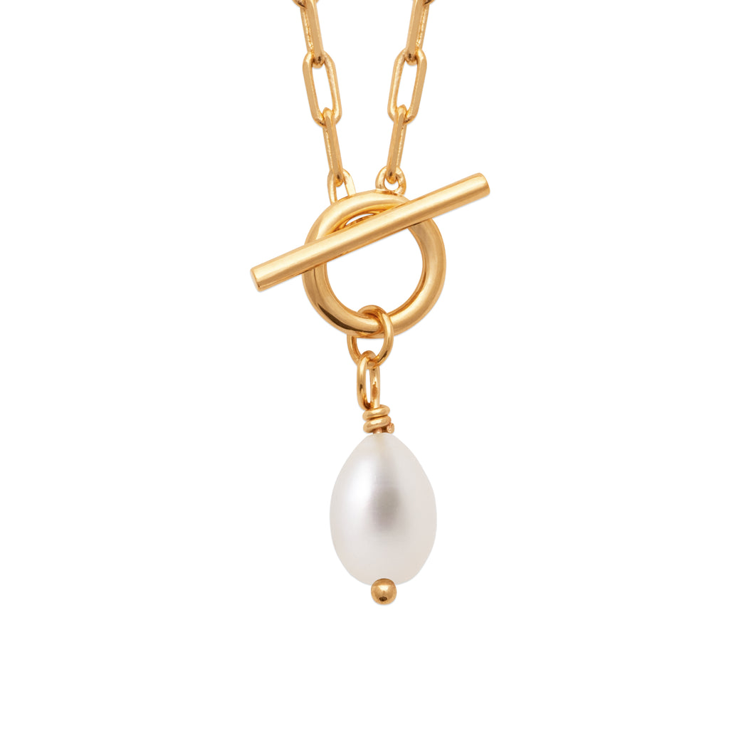 Gold toggle necklace with a freshwater pearl pendant by HNKO Finland