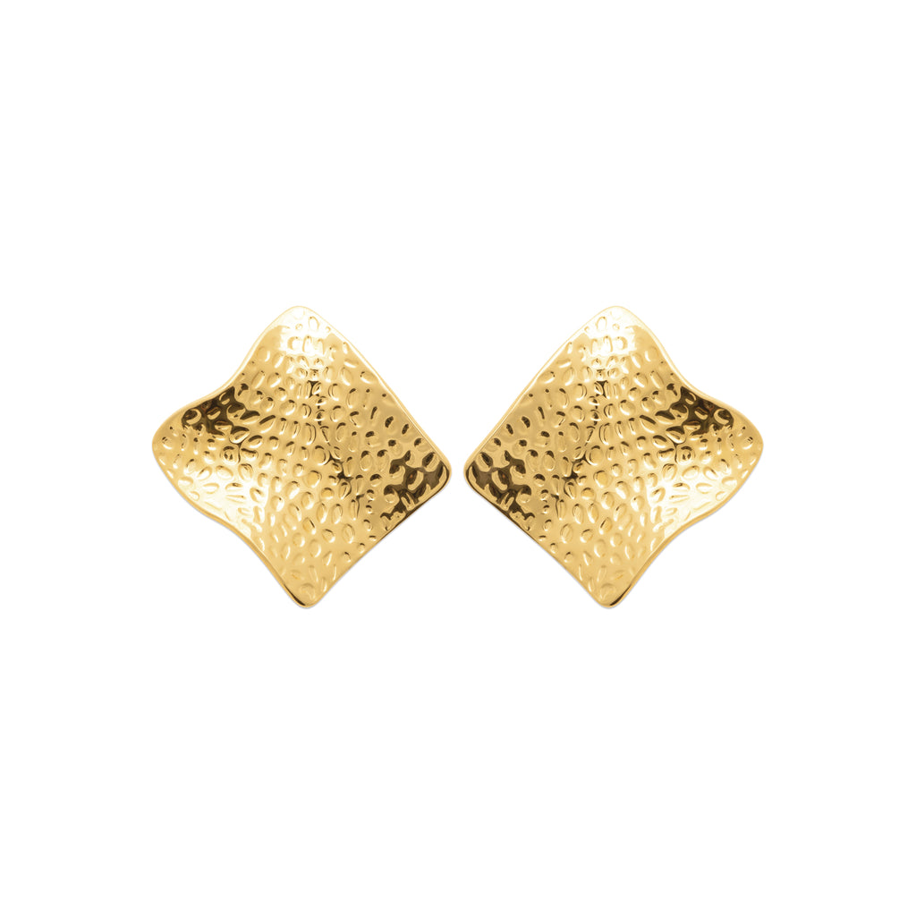 HNKO textured square stud earrings in gold-tone stainless steel