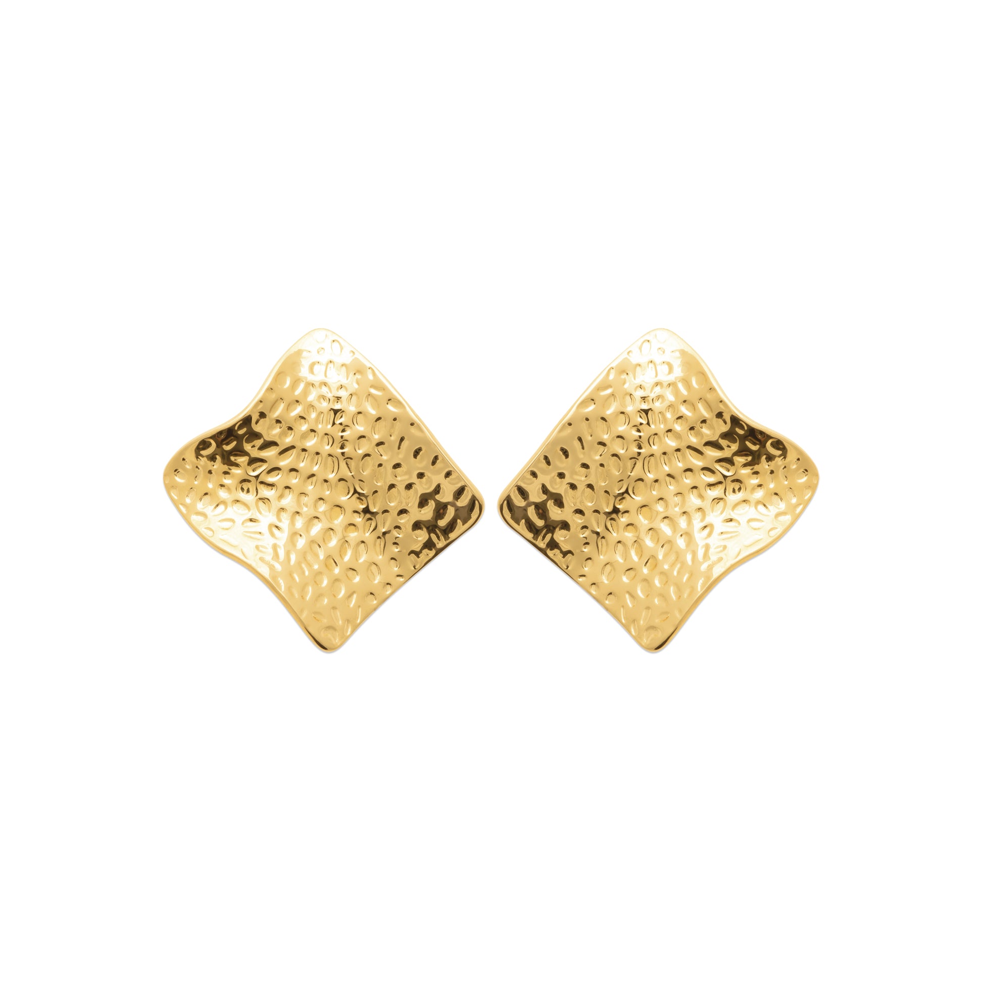 HNKO textured square stud earrings in gold-tone stainless steel