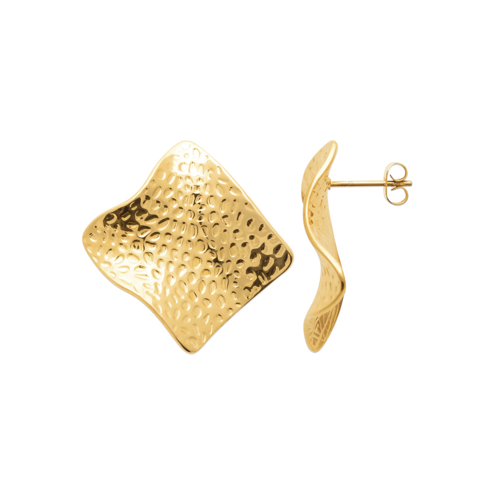Gold earrings on a white background